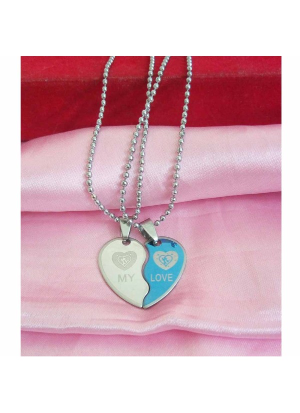 Two Pieces Couple Heart Shape Necklace by Menjewell 